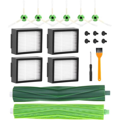 Piezas para aspiradora iRobot Roomba i7 i7+ i3 i3+ i4 i4+ i6 i6+ j7 j7+ i8 i8+ E5 E6, accesorios: cepillo de repuesto para Roomba, 4 filtros, 6 cepillos laterales, 2 cepillos de goma.