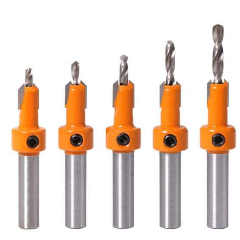 Piezas para trabajar la madera: fresa para madera, chaflán, broca de contrataladro, tornillo, agujero, taladro, macho de roscar, broca para taladrar madera (mandril de 10 mm)