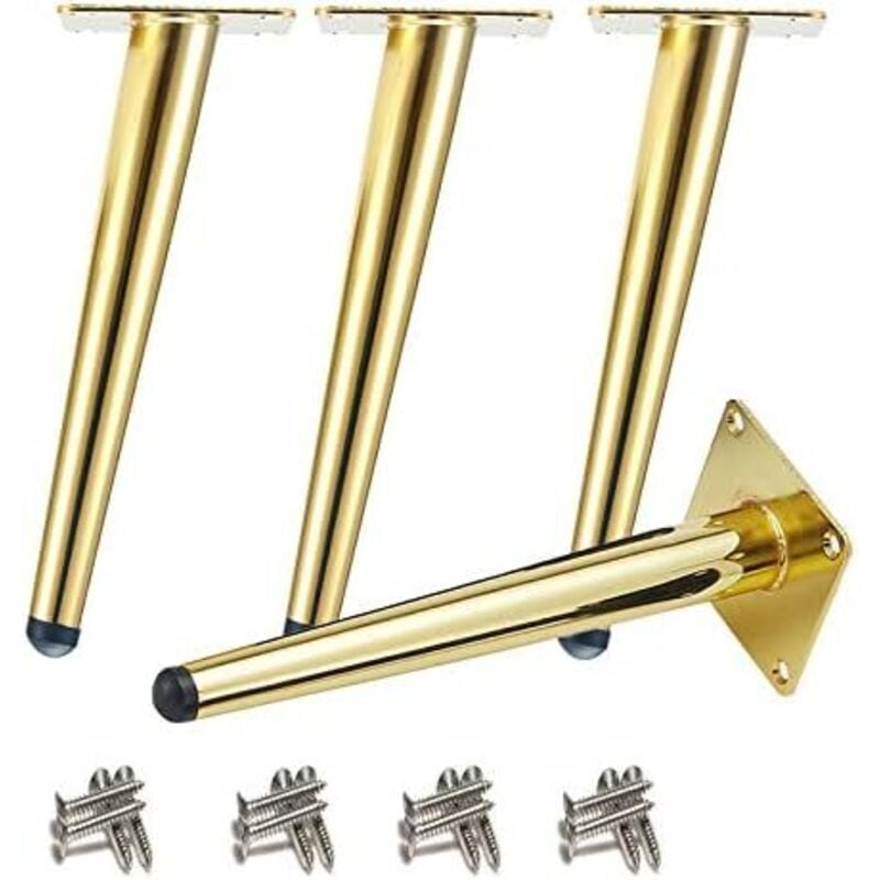 Piezas Patas de Mesa Oblicuas Patas de Gabinete de Metal, Patas de Muebles de Cono, Acero Inoxidable 201, Dorado, 25 cm de Altura, Base Silenciosa