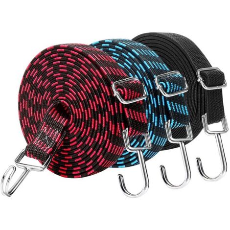 Piezas tensoras elásticas planas con ganchos metálicos, correas resistentes y robustas de 2 m, cordón elástico ajustable para asegurar y transportar mercancías en motocicletas.