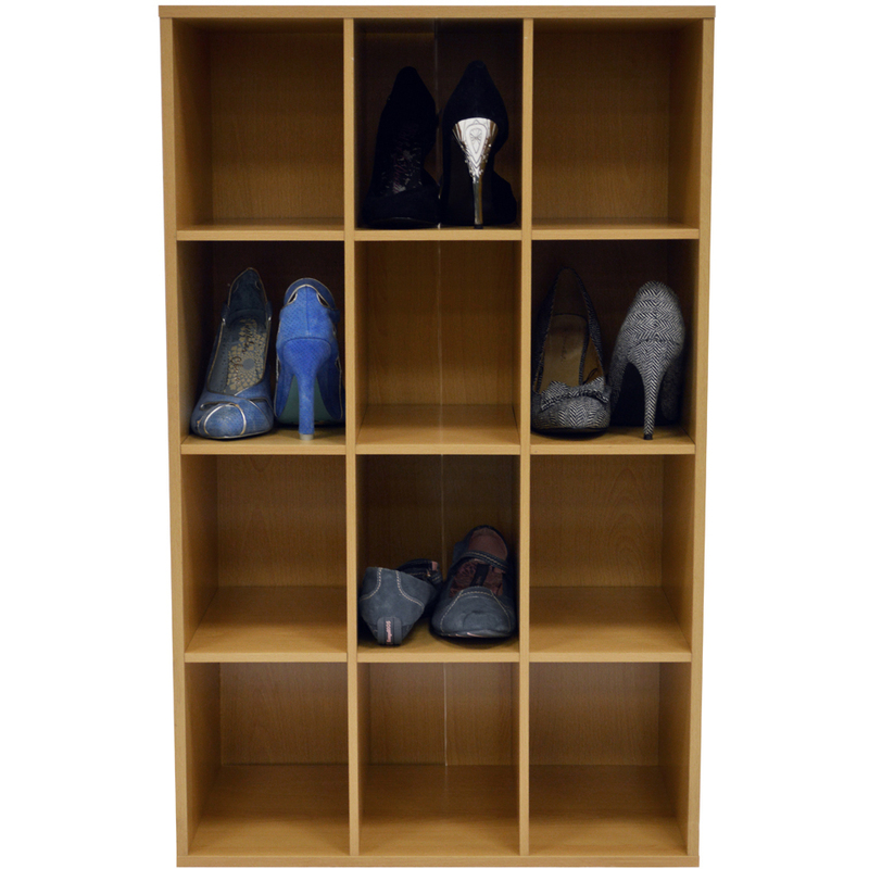 PIGEON HOLE 12 Pair Shoe Storage / Display / Media Shelves Beech