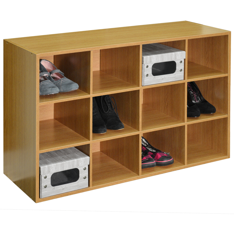 Pigeon Hole 12 Pair Shoe Storage Display Media Shelves Oak