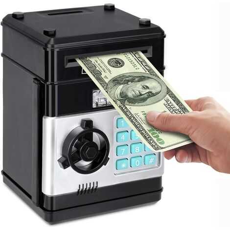 Piggy Bank, Electronic ATM Password Cash Coin Can Auto Scroll Paper Money Saving Box Toy Gift for Kids (Black)