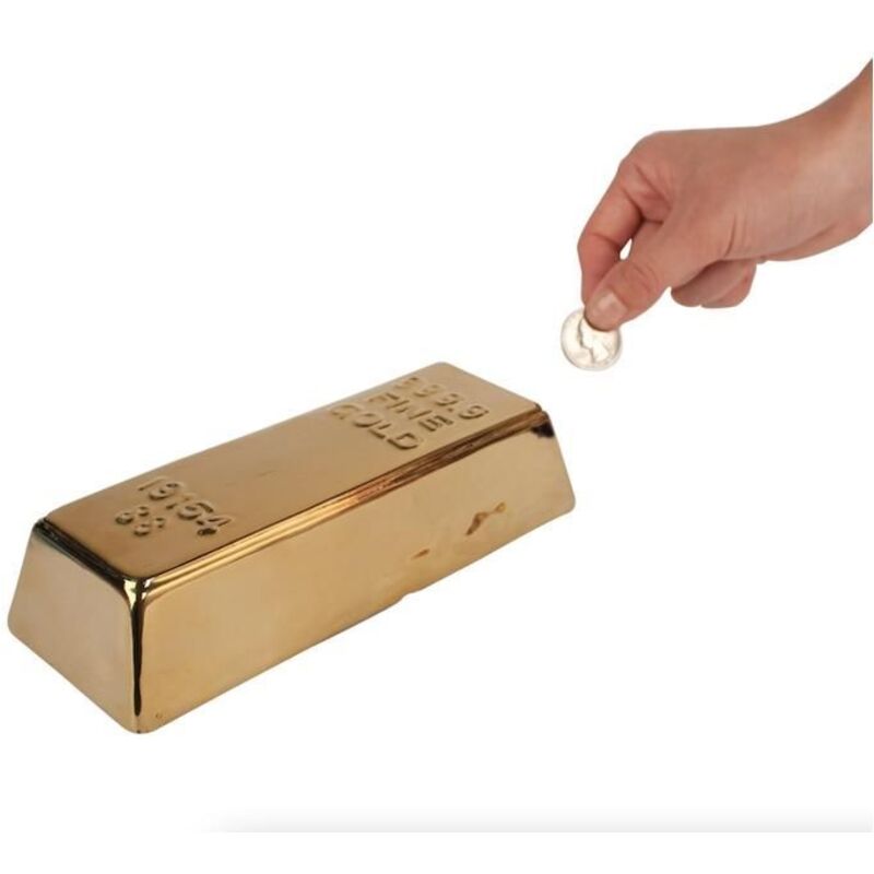 Piggy Bank - Kikkerland - Kkpb17 - Gold Bar Shape - Brown Color - Miscellaneous Type