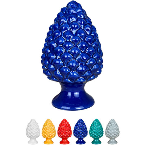 Pigna Siciliana Decorativa Colorata Dipinta Mano Soprammobile Pigne Di Caltagirone Design Siciliano Decorativa Ornamentale  Blu - Media