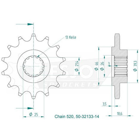 Pignon - 520 - 14 Dents - Made in Germany