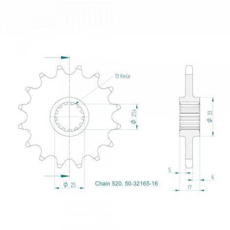 Pignon - 520 - 16 Dents - Made in Germany - Similaire JTF1381