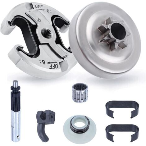 Pignon et Embrayage pour Husqvarna 345 445 340 450, Pignon de Chaîne .325'' pas 6 dents + Tambour d'embrayage + Roulement Pièces de Rechange Tronçonneuse Accessoire Kit 8 en 1