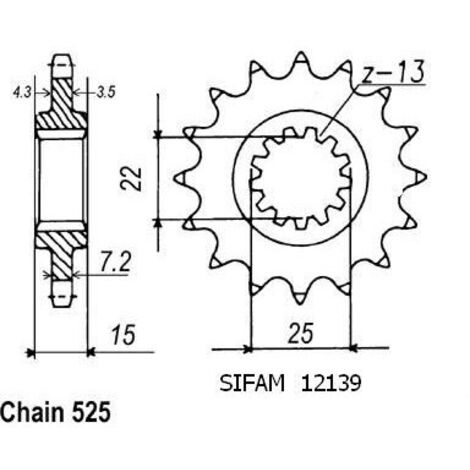 Pignon Kawasaki - 525 - 15 Dents - Similaire JTF1515 - Made in Germany
