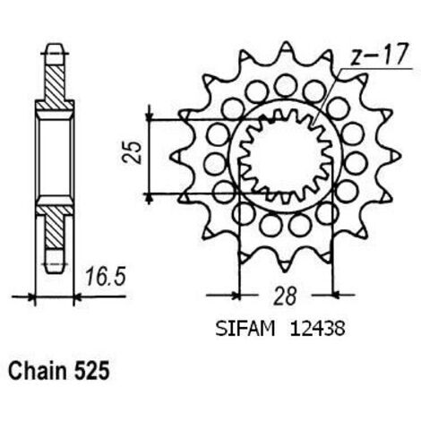 Pignon KTM - 525 - 16 Dents - Similaire JTF1904 - Made in Germany