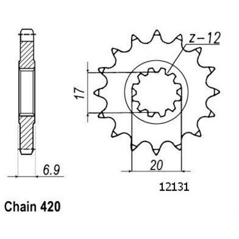 Pignon Minarelli 50 1999-2007 420 - 420 - 12 Dents - Similaire JTF1120