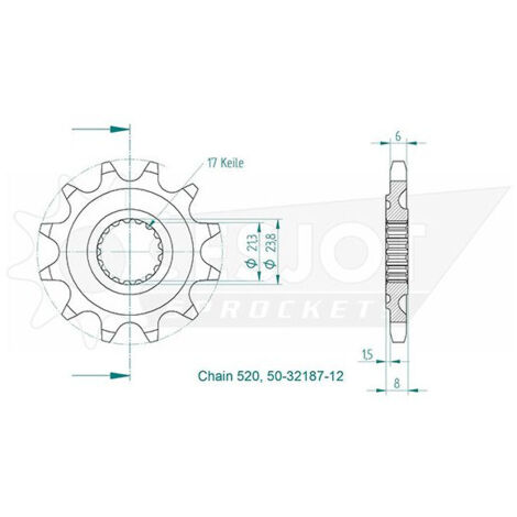 Pignon TT - 520 - 13 Dents - Made in Germany