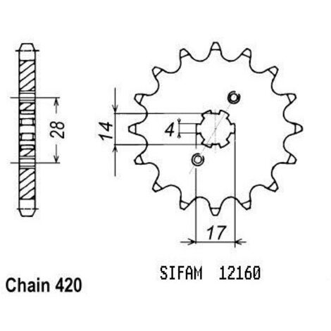 Pignon TT Kawasaki - 420 - 12 Dents - Similaire JTF1127