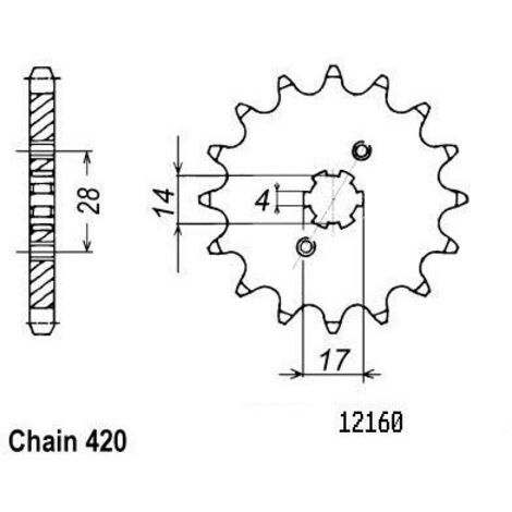 Pignon TT Kawasaki-Suzuki - 420 - 14 Dents - Similaire JTF1127