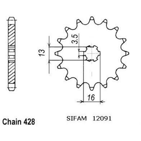 Pignon TT Suzuki-Yamaha - 428 - 13 Dents - Similaire JTF542 - Made in Germany
