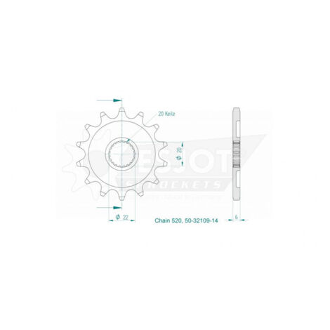 Pignon TT Yamaha - 520 - 14 Dents - Similaire JTF1590 - Made in Germany