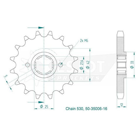 Pignon Yamaha - 530 - 16 Dents - Similaire JTF571 - Made in Germany