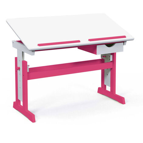 Pijii bureau 1 tiroir, réglable blanc, rose.