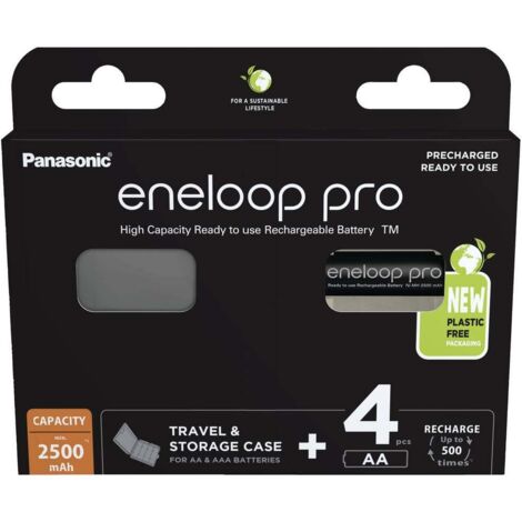Pila alcalina Panasonic Eneloop PRO AA 2500mAh 4 pz Nero [BK-3HCDEC4BE]