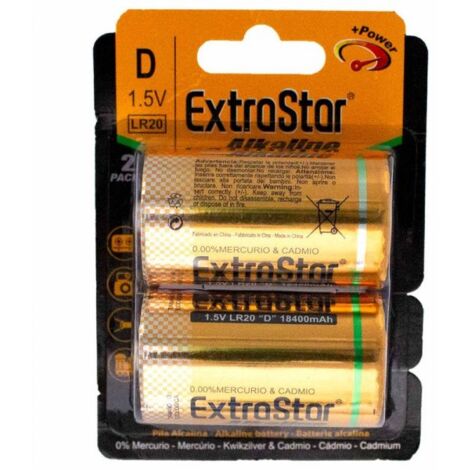 Pila Batteria LR20 Torcia D MN1300 1,5V 18400mAh Alcalina Confezione da 2 Pezzi