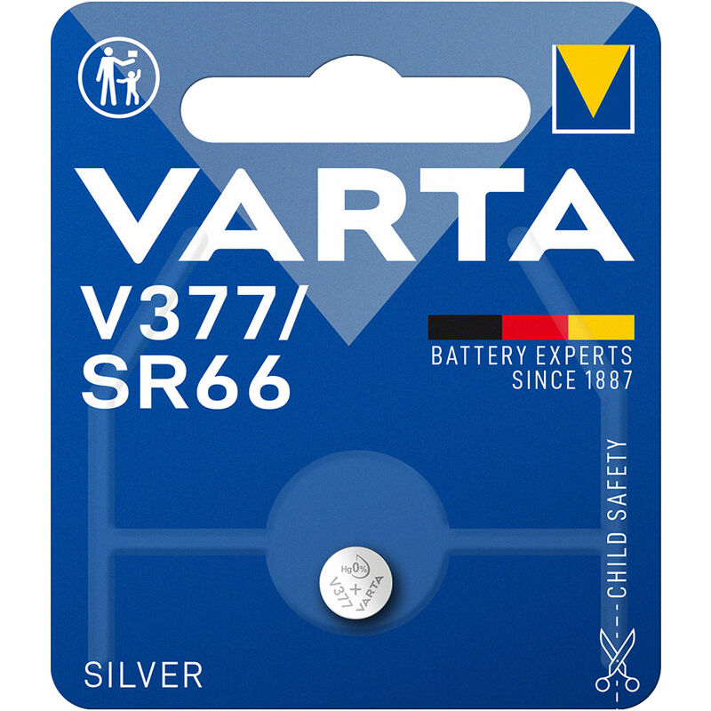 

Micro pila boton silver sr66 - v377 1,55v (blister 1 unid) ø6,6x2,0 mm - Varta