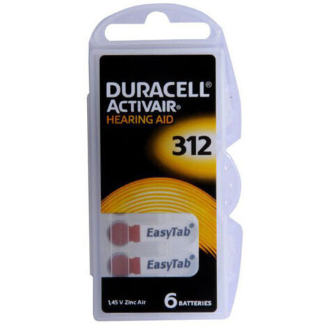 Pila de botón para audífono, paquete de 6, Duracell Da312