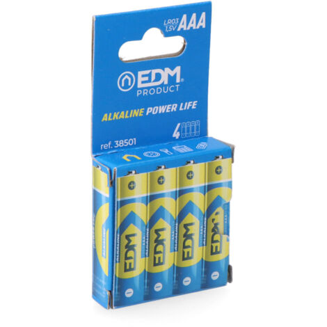 Pila edm alkalina long life aaa - lr03 1,5v (blister 4 unid.) ø10,5x44,5mm