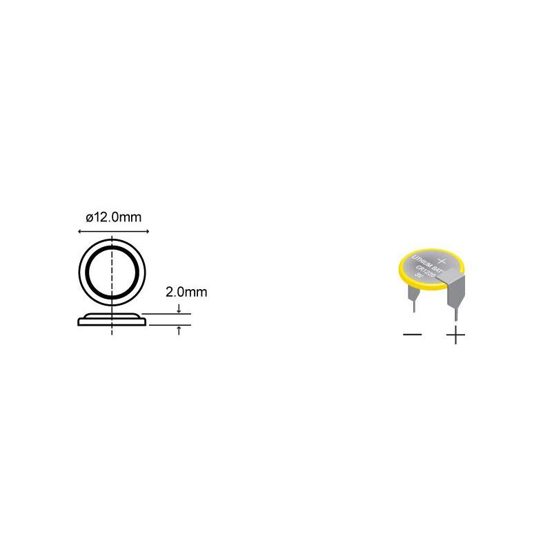 

Nimo - Pila Litio CR1220H 3Vdc 38mA Con 2pin Para Soldar Posicion Horizontal