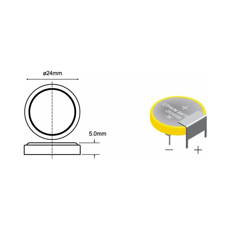 

Panasonic Corp. - Pila Litio CR2450H 3Vdc 630mA Posicion Horizontal 3pin Para Soldar