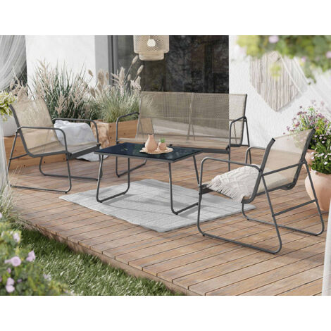 Pilar - gartenmöbel für 4 personen - metall und geflochtenes polyrattan - grau / braun
