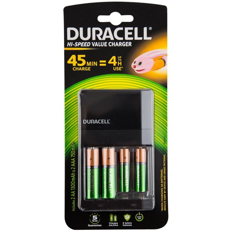 Chargeur de piles Duracell CEF14 (2AA+3AAA) - Chargeur rapide pour piles aa et aaa