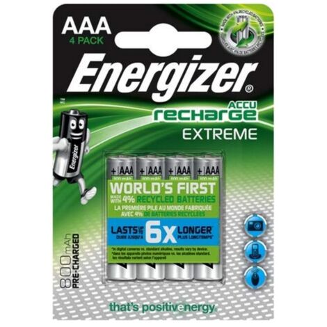 Pilas recargables Energizer Extreme 800 mAh AAA HR03 Pack 4 unidades