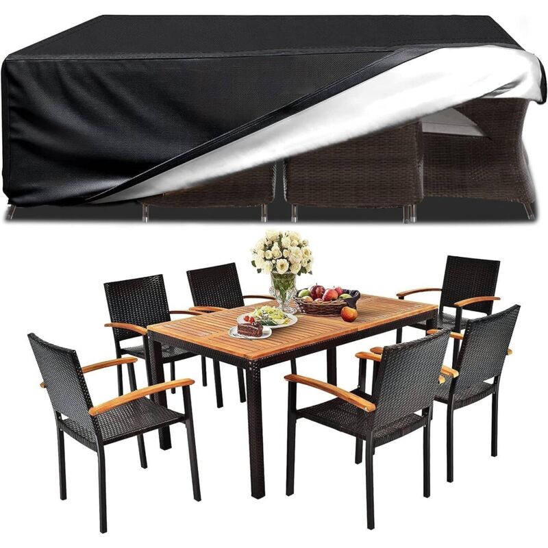 Housse Salon de Jardin 180x120x74cm 420D Oxford Noir Housse Table de Jardin Rectangulaire Protection Bache Table de Jardin Mobilier Extérieur