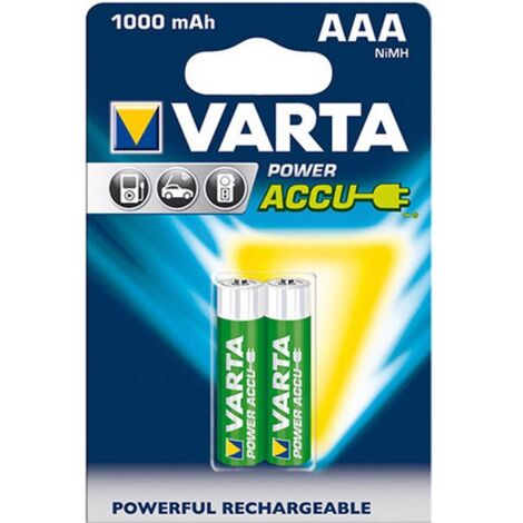 Pile accu Power, Modèle : Micro / AAA / LR03, Contenu du paquet 2 pièces, Tension 1,2 V, Capacité : 1000 mAh