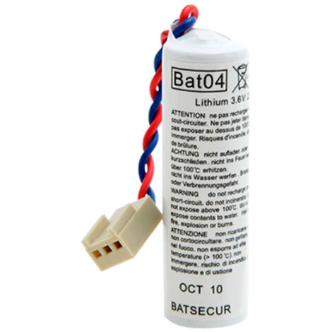 Pile Alarme BATSECUR BAT04 - Compatible DAITEM/ LOGISTY - BATLI04 - Lithium - 3.6V - 2,7Ah + connecteur