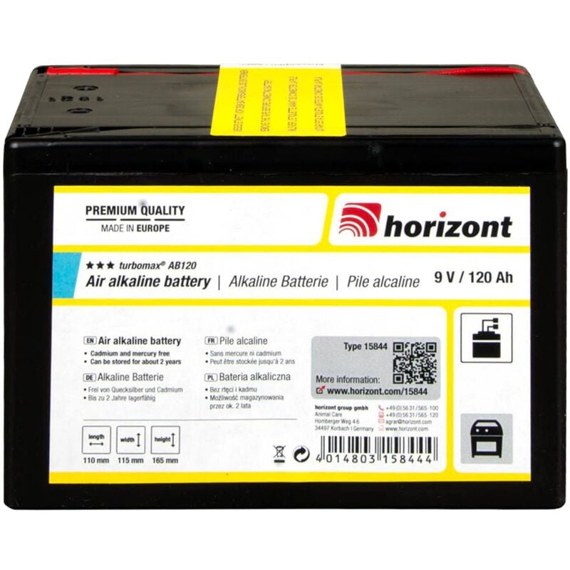 Pile alcaline 9 v 120 A/h pour poste de clôture électrique Horinzont