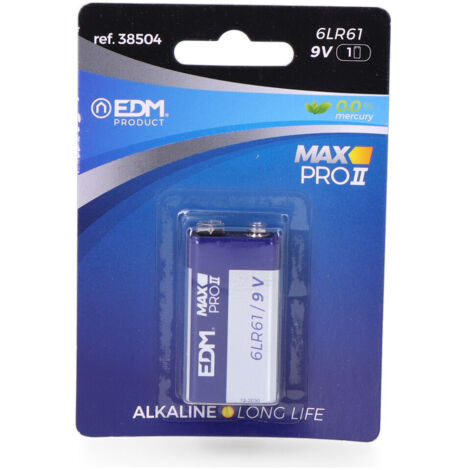 Pile alcaline EDM longue durée 6lr61 - 9v blister 1 unité 26,5x17,5x48,5mm