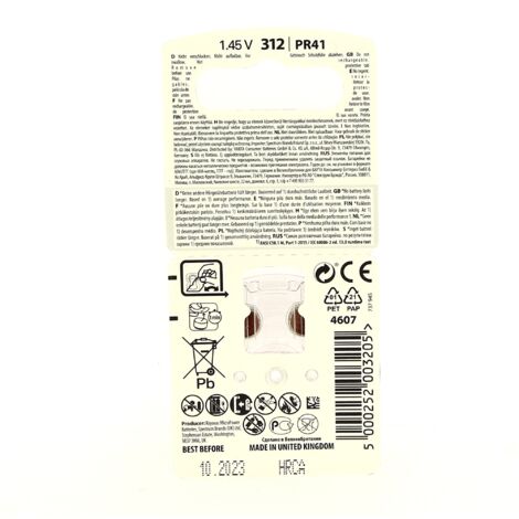 Pile auditive pr41/312 par 6 pour Droguerie Accessoire