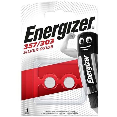 Pile bouton à l'oxyde d'argent Energizer 357-303, pack de 2