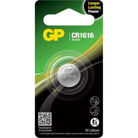 Pile bouton au lithium 3 V CR1616 - Lot de 2 - GP CR 1616SZ
