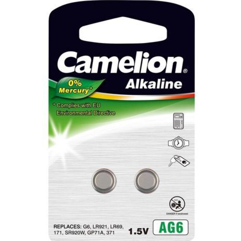 Toshiba Camelion AG6 Batteria a bottone LR 69 Alcalina/manganese 25 mAh 1.5 V 2 pz. (12050206) Toshiba Camelion AG6 Batteria a bottone LR 69 Alcalina/manganese 25 mAh 1.5 V 2 pz. (12050206)
