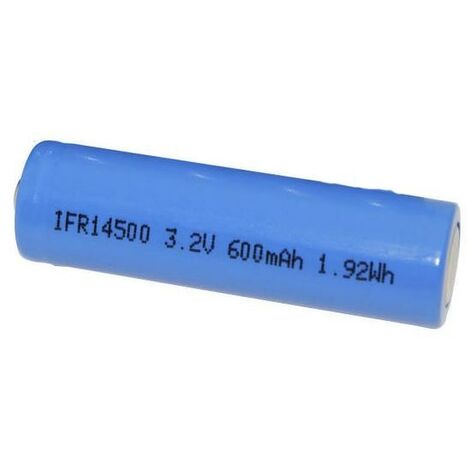 Pile Li-Ion Lifepo4 Mignon (AA) 14500, 600 mAh, 3,2 Volt, non protégée