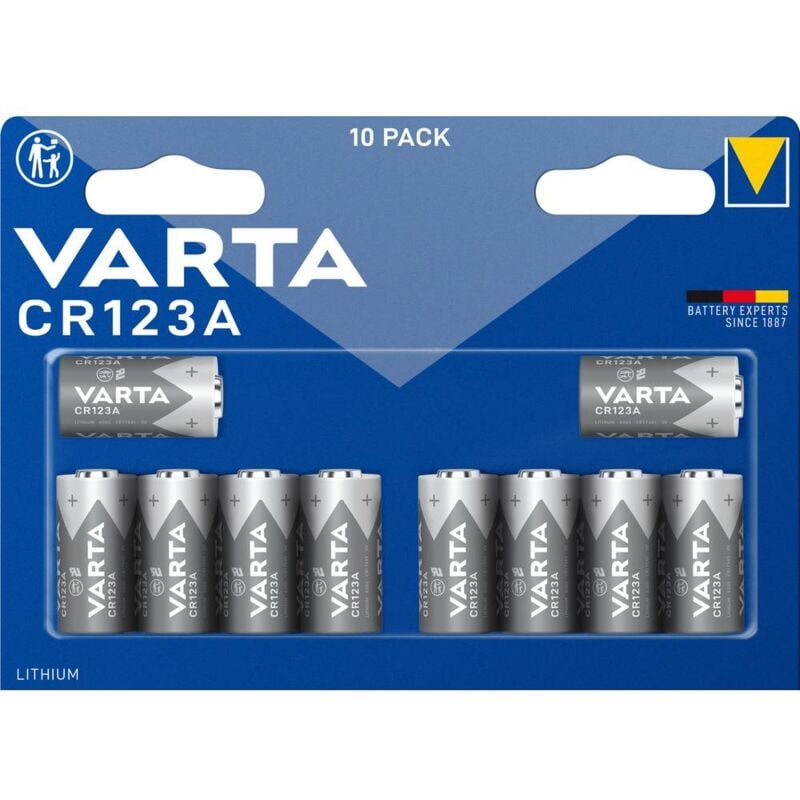 Lithium Cylindr. CR123A Bli10 Pile photo CR-123A lithium 1430 mAh 3 v 10 pc(s) - Varta