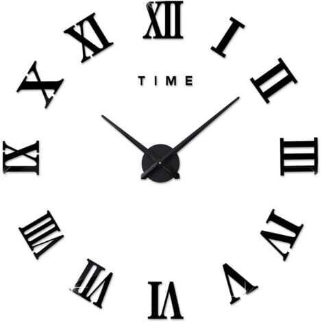 (Pile Non Incluse)Horloge Murale Moderne à Monter soi-même, décalcomanie 3D, Chiffres Romains, Horloge Murale, décoration Amovible pour Salon, Noir