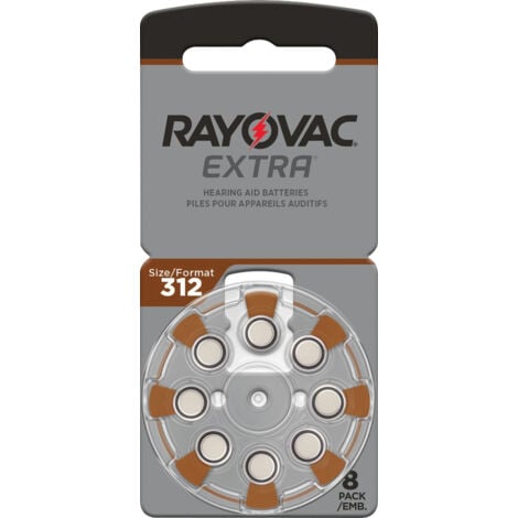 RAYOVAC Rayovac Extra 312 Lot de 8 Piles pour appareils auditifs Haute Puissance Zinc Air 1 Carte Blister Marron 312AUX-8XEMF (312AUX-8XEMF)