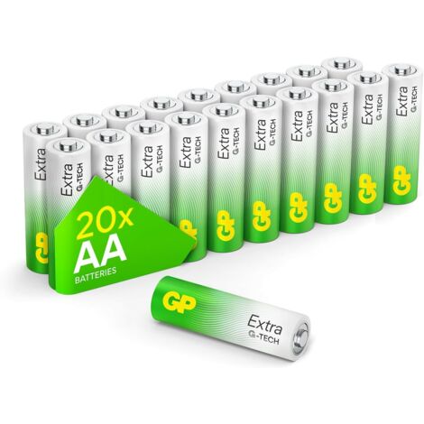 Piles AA Lot de 20 - Batteries LR06 Alcalines 1,5V - GP Extra