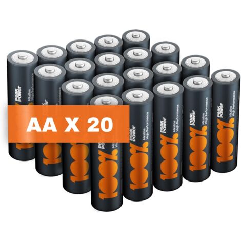 Piles AA Lot de 20 - Batteries LR6 Alcalines 1,5V - 100%Peakpower