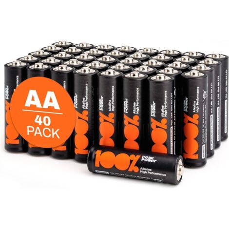 Piles AA Lot de 40 - Batteries LR6 Alcalines 1,5V - 100%Peakpower