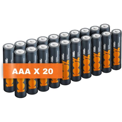 Piles AAA Lot de 20
-Batteries LR3 Alcaline 1,5V - 100%Peakpower