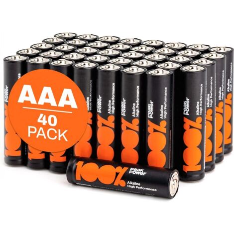 Piles AAA Lot de 40 - Batteries LR3 Alcaline 1,5V - 100%Peakpower